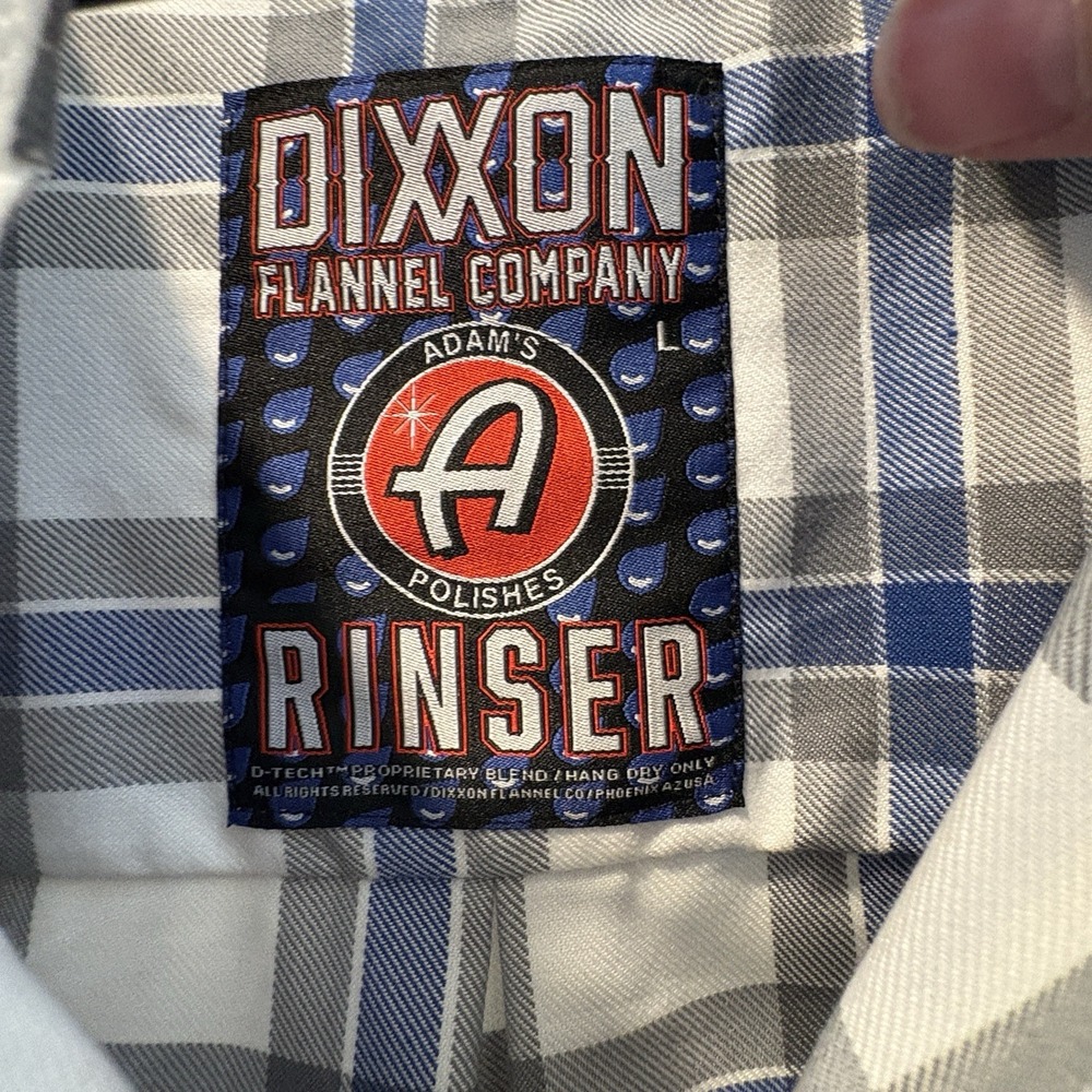 Dixxon Flannel Shirt Mens Large Adams Polishes RINSER White Gray Blue LS - Picture 3 of 16